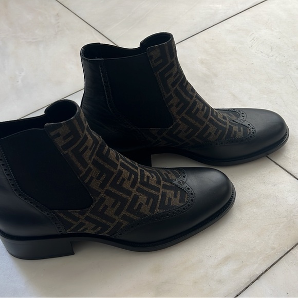 Fendi Black and Brown Logo Ankle Boots